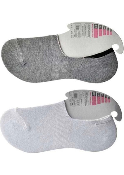Gri ve Beyaz Kadın Babet Çorap 6 Çift modelleri