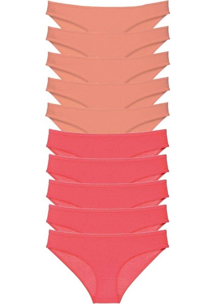 10 Adet Eko Set Likralı Kadın Slip Külot Pudra Fuşya