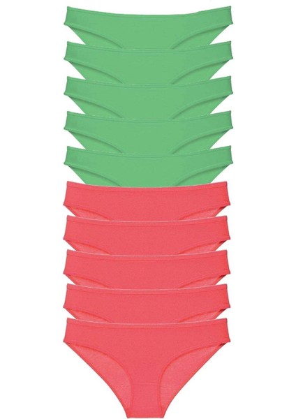 10 Adet Eko Set Likralı Kadın Slip Külot Yeşil Fuşya