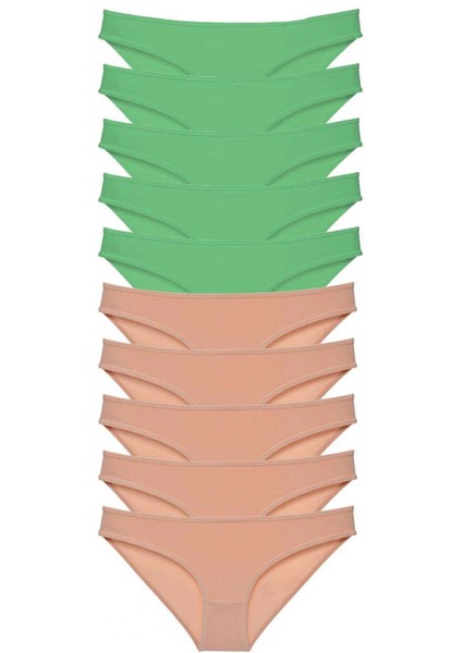 10 Adet Süper Eko Set Likralı Kadın Slip Külot Yeşil Ten