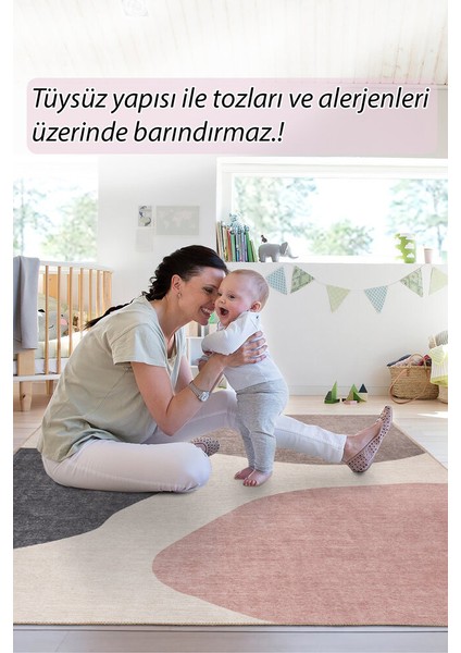 Mnemba Modern Krem Polyester Dikdörtgen Modern Desenli Pamuk Makinada Yıkanabilir Hav Toz Vermez Leke Tutmayan Kaymaz Taban Dijital Makine Baskı Salon Yolluk Mutfak Halı modelleri