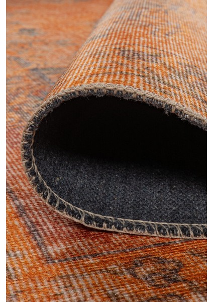 Porthcurno Klasik Turuncu Polyester Daire Modern Desenli Pamuk Makinada Yıkanabilir Hav Toz Vermez Leke Tutmayan Kaymaz Taban Dijital Makine Baskı Salon Yolluk Mutfak Halı indirimleri