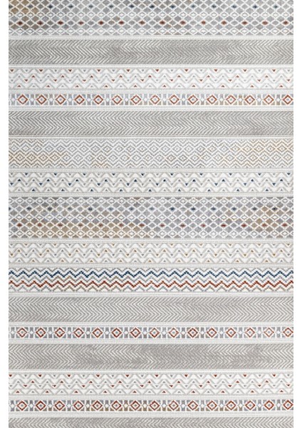 Gri Figürlü Etnik Modern Desenli Pamuk Makinada Yıkanabilir Hav Toz Vermez Leke Tutmayan Kaymaz Taban Dijital Makine Baskı Salon Yolluk Mutfak Halı