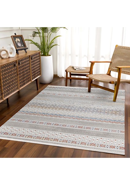Gri Figürlü Etnik Modern Desenli Pamuk Makinada Yıkanabilir Hav Toz Vermez Leke Tutmayan Kaymaz Taban Dijital Makine Baskı Salon Yolluk Mutfak Halı fırsatları