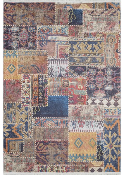 Blachownia Bej Patchwork Etnik Modern Desenli Makinada Yıkanabilir Hav Toz Vermez Leke Tutmayan Kaymaz Taban Dijital Makine Baskı Salon Yolluk Mutfak Halı