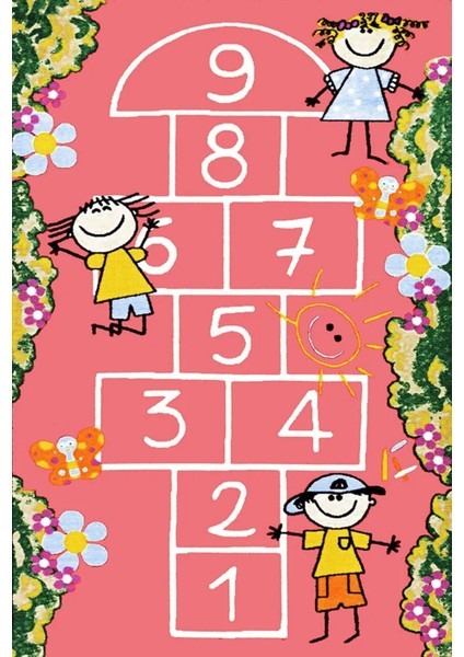 Alava Figürlü Pembe Pamuk Dikdörtgen Modern Desenli Pamuk Makinada Yıkanabilir Hav Toz Vermez Leke Tutmayan Kaymaz Taban Dijital Makine Baskı Salon Yolluk Mutfak Halı