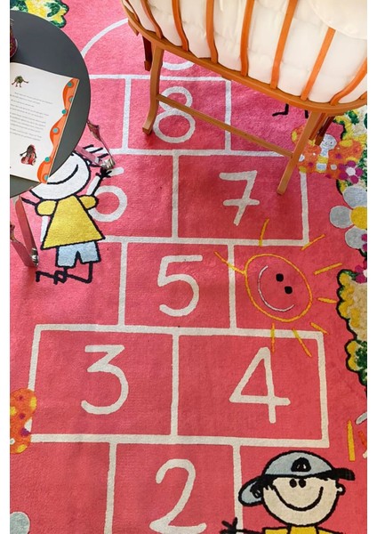 Alava Figürlü Pembe Pamuk Dikdörtgen Modern Desenli Pamuk Makinada Yıkanabilir Hav Toz Vermez Leke Tutmayan Kaymaz Taban Dijital Makine Baskı Salon Yolluk Mutfak Halı fırsatları