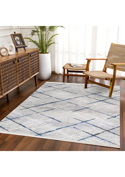 Gri Çizgili Etnik Modern Desenli Pamuk Makinada Yıkanabilir Hav Toz Vermez Leke Tutmayan Kaymaz Taban Dijital Makine Baskı Salon Yolluk Mutfak Halı modelleri