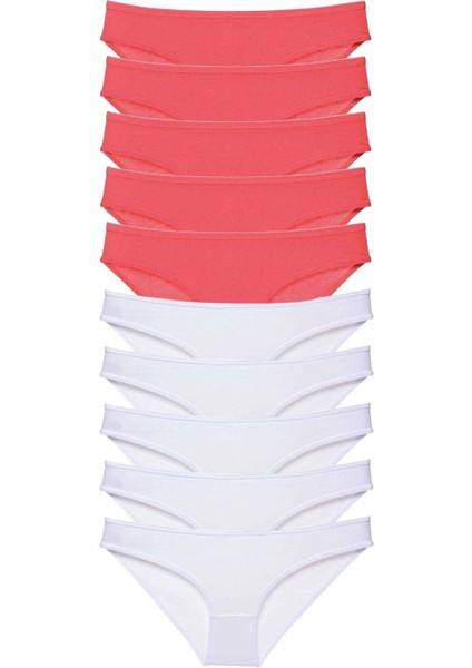 10 Adet Eko Set Likralı Kadın Slip Külot Fuşya Beyaz