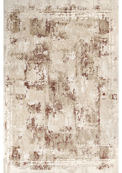 Bej Modern Etnik Desenli Pamuk Makinada Yıkanabilir Hav Toz Vermez Leke Tutmayan Kaymaz Taban Dijital Makine Baskı Salon Yolluk Mutfak Halı