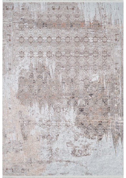 Sahrıza Bej Göbekli Etnik Modern Desenli Makinada Yıkanabilir Hav Toz Vermez Leke Tutmayan Kaymaz Taban Dijital Makine Baskı Salon Yolluk Mutfak Halı