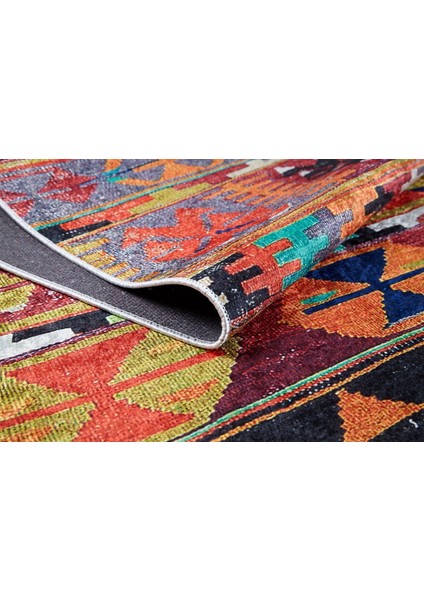 Bilgoraj Turuncu Patchwork Etnik Modern Desenli Pamuk Makinada Yıkanabilir Hav Toz Vermez Leke Tutmayan Kaymaz Taban Dijital Makine Baskı Salon Yolluk Mutfak Halı fırsatları