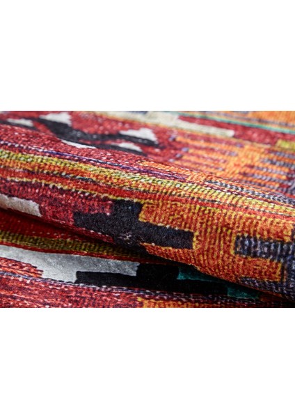 Bilgoraj Turuncu Patchwork Etnik Modern Desenli Pamuk Makinada Yıkanabilir Hav Toz Vermez Leke Tutmayan Kaymaz Taban Dijital Makine Baskı Salon Yolluk Mutfak Halı indirimleri