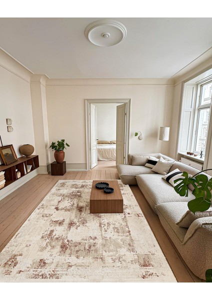 Bej Modern Etnik Desenli Pamuk Makinada Yıkanabilir Hav Toz Vermez Leke Tutmayan Kaymaz Taban Dijital Makine Baskı Salon Yolluk Mutfak Halı fiyatları