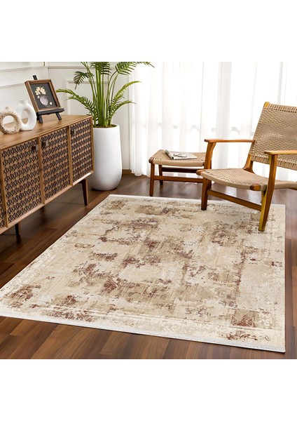 Bej Modern Etnik Desenli Pamuk Makinada Yıkanabilir Hav Toz Vermez Leke Tutmayan Kaymaz Taban Dijital Makine Baskı Salon Yolluk Mutfak Halı modelleri