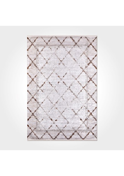 Rosemary Geometrik Krem Pamuk Kare Modern Desenli Pamuk Makinada Yıkanabilir Hav Toz Vermez Leke Tutmayan Kaymaz Taban Dijital Makine Baskı Salon Yolluk Mutfak Halı