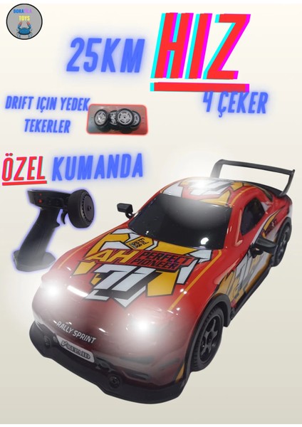 25KM Hız 1:18ölçek 1.200MAH Şarjlı 2.4 Ghz Özel Kumandalı 4 Çeker Full Fonksiyon Işıklı Drift Araba