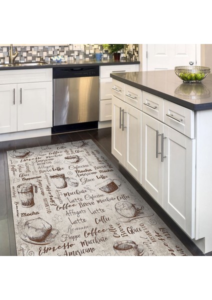 Ashlyn Mutfak Krem Polyester Dikdörtgen Modern Desenli Pamuk Makinada Yıkanabilir Hav Toz Vermez Leke Tutmayan Kaymaz Taban Dijital Makine Baskı Salon Yolluk Mutfak Halı fırsatları