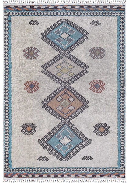 Kostrzyn Gri Göbekli Etnik Modern Desenli Makinada Yıkanabilir Hav Toz Vermez Leke Tutmayan Kaymaz Taban Dijital Makine Baskı Salon Yolluk Mutfak Halı