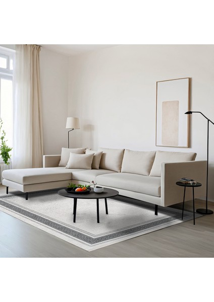 Gri Çerçeveli Etnik Modern Desenli Pamuk Makinada Yıkanabilir Hav Toz Vermez Leke Tutmayan Kaymaz Taban Dijital Makine Baskı Salon Yolluk Mutfak Halı fırsatları