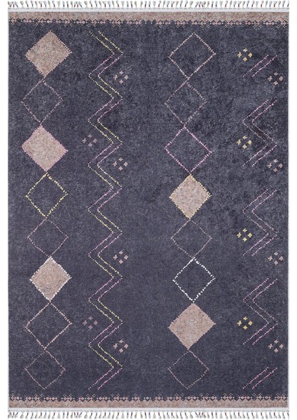 Toszek Lacivert Modern Etnik Desenli Makinada Yıkanabilir Hav Toz Vermez Leke Tutmayan Kaymaz Taban Dijital Makine Baskı Salon Yolluk Mutfak Halı