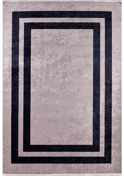 Krasnogorsk Siyah Çerçeveli Etnik Modern Desenli Makinada Yıkanabilir Hav Toz Vermez Leke Tutmayan Kaymaz Taban Dijital Makine Baskı Salon Yolluk Mutfak Halı