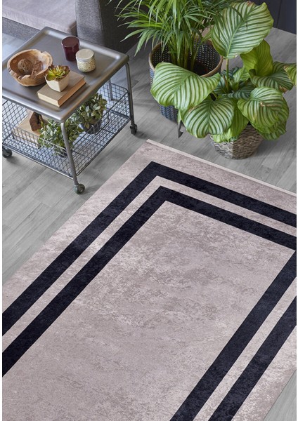 Krasnogorsk Siyah Çerçeveli Etnik Modern Desenli Makinada Yıkanabilir Hav Toz Vermez Leke Tutmayan Kaymaz Taban Dijital Makine Baskı Salon Yolluk Mutfak Halı indirimleri