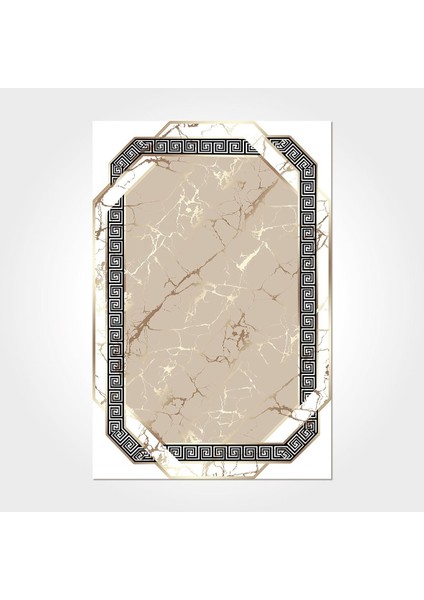 Amaya Çerçeveli Kahverengi Polyester Kare Modern Desenli Pamuk Makinada Yıkanabilir Hav Toz Vermez Leke Tutmayan Kaymaz Taban Dijital Makine Baskı Salon Yolluk Mutfak Halı