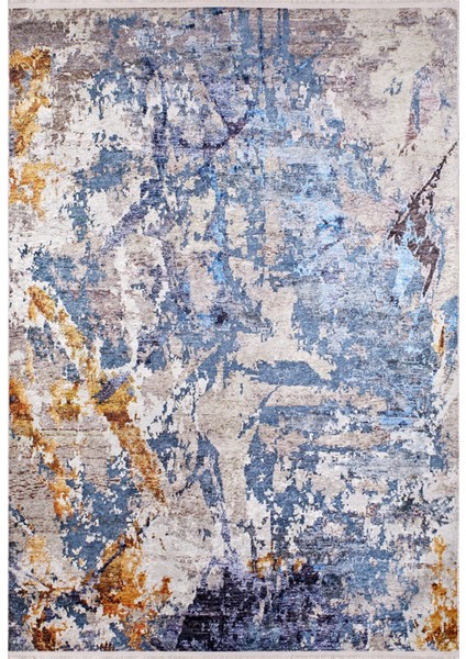 Cita Mavi Modern Etnik Desenli Pamuk Makinada Yıkanabilir Hav Toz Vermez Leke Tutmayan Kaymaz Taban Dijital Makine Baskı Salon Yolluk Mutfak Halı