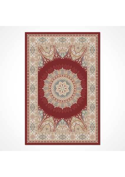 Tundra Klasik Kırmızı Viskon Dikdörtgen Modern Desenli Akrilik Hav Vermeyen Leke Tutmayan Kolay Temizlenen Yumuşak Makine Salon Yolluk Mutfak Halı