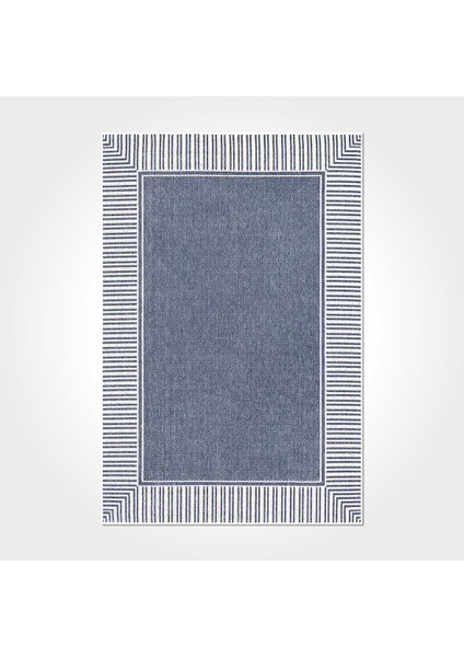 Zoey Çerçeveli Mavi Polyester Dikdörtgen Modern Desenli Pamuk Makinada Yıkanabilir Hav Toz Vermez Leke Tutmayan Kaymaz Taban Dijital Makine Baskı Salon Yolluk Mutfak Halı