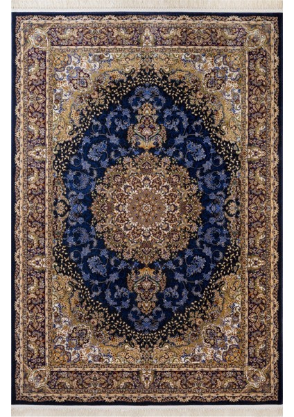 Klasik Lacivert Viskon Dikdörtgen Modern Desenli Akrilik Hav Vermeyen Leke Tutmayan Kolay Temizlenen Yumuşak Makine Salon Yolluk Mutfak Halı