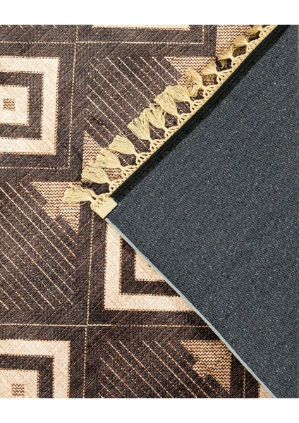 Pratap Kahverengi Geometrik Etnik Modern Desenli Kadife Makinada Yıkanabilir Hav Toz Vermez Leke Tutmayan Kaymaz Taban Dijital Makine Baskı Salon Yolluk Mutfak Halı fırsatları