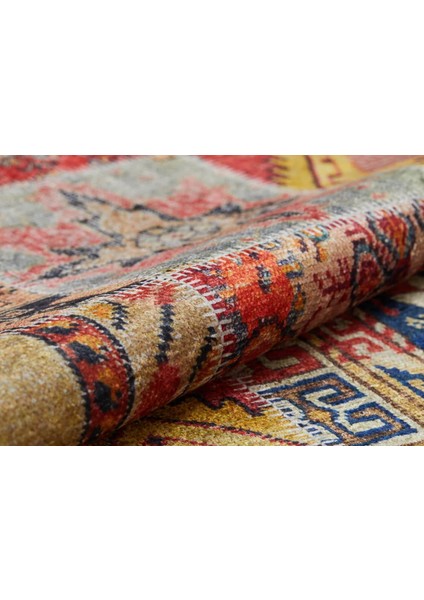 Hudsonville Kırmızı Patchwork Etnik Modern Desenli Makinada Yıkanabilir Hav Toz Vermez Leke Tutmayan Kaymaz Taban Dijital Makine Baskı Salon Yolluk Mutfak Halı fırsatları