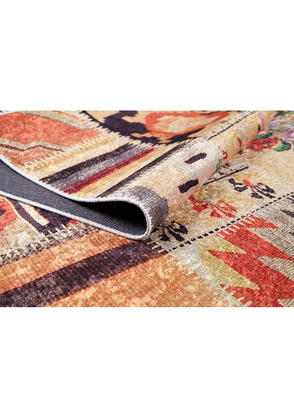 Bielsko Turuncu Patchwork Etnik Modern Desenli Makinada Yıkanabilir Hav Toz Vermez Leke Tutmayan Kaymaz Taban Dijital Makine Baskı Salon Yolluk Mutfak Halı fırsatları