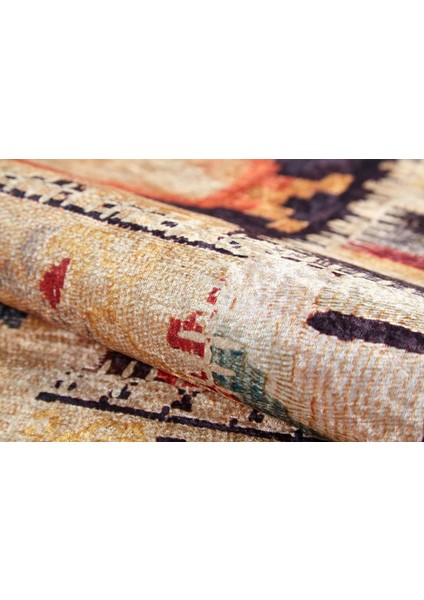 Bielsko Turuncu Patchwork Etnik Modern Desenli Makinada Yıkanabilir Hav Toz Vermez Leke Tutmayan Kaymaz Taban Dijital Makine Baskı Salon Yolluk Mutfak Halı indirimleri