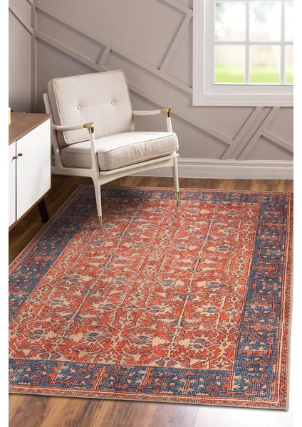 Boulders Modern Kırmızı Polyester Daire Modern Desenli Pamuk Makinada Yıkanabilir Hav Toz Vermez Leke Tutmayan Kaymaz Taban Dijital Makine Baskı Salon Yolluk Mutfak Halı