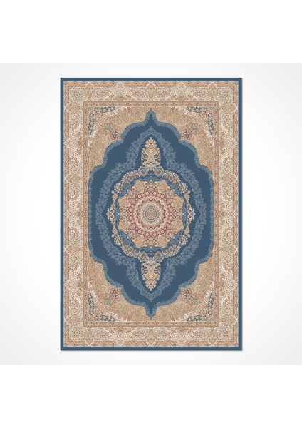 May Klasik Mavi Viskon Dikdörtgen Modern Desenli Akrilik Hav Vermeyen Leke Tutmayan Kolay Temizlenen Yumuşak Makine Salon Yolluk Mutfak Halı