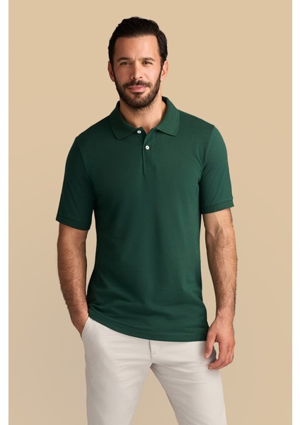 Polo Yaka Regular Fit Nakışlı Pamuk Tişört