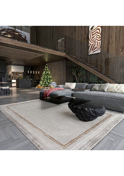 Gri Çerçeveli Etnik Modern Desenli Pamuk Makinada Yıkanabilir Hav Toz Vermez Leke Tutmayan Kaymaz Taban Dijital Makine Baskı Salon Yolluk Mutfak Halı modelleri
