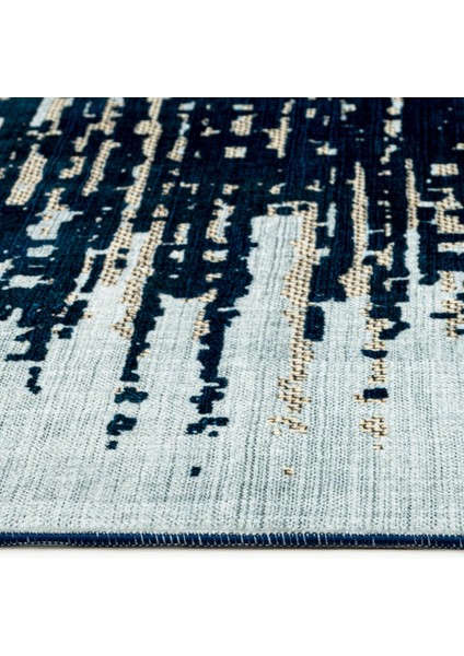 Prakriti Lacivert Modern Etnik Desenli Bambu Makinada Yıkanabilir Hav Toz Vermez Leke Tutmayan Kaymaz Taban Dijital Makine Baskı Salon Yolluk Mutfak Halı modelleri