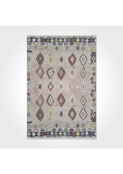 Selah Geometrik Krem Pamuk Dikdörtgen Modern Desenli Pamuk Makinada Yıkanabilir Hav Toz Vermez Leke Tutmayan Kaymaz Taban Dijital Makine Baskı Salon Yolluk Mutfak Halı