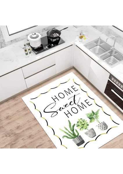 Bonnie Çiçekli Beyaz Polyester Dikdörtgen Modern Desenli Pamuk Makinada Yıkanabilir Hav Toz Vermez Leke Tutmayan Kaymaz Taban Dijital Makine Baskı Salon Yolluk Mutfak Halı fiyatları