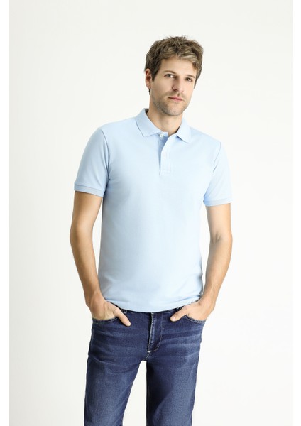 Slim Fit Dar Kesim Nakışlı Pamuk Polo Yaka Tişört