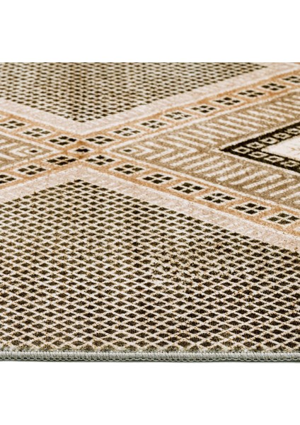 Pranavi Bej Geometrik Etnik Modern Desenli Bambu Makinada Yıkanabilir Hav Toz Vermez Leke Tutmayan Kaymaz Taban Dijital Makine Baskı Salon Yolluk Mutfak Halı fırsatları