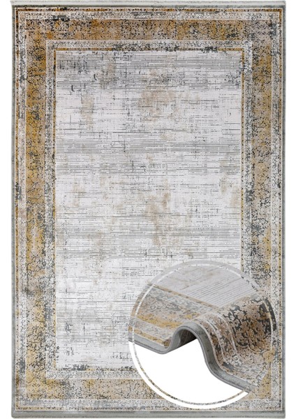 Geometrik Gold Viskon Dikdörtgen Modern Desenli Akrilik Hav Vermeyen Leke Tutmayan Kolay Temizlenen Yumuşak Makine Salon Yolluk Mutfak Halı