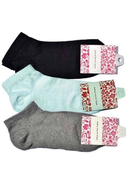 Siyah Gri ve Beyaz Kadın Bilek Çorap 3 Çift