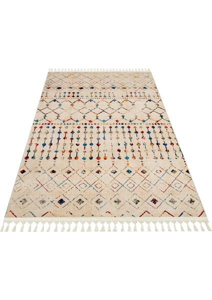 Prachi Bej Modern Etnik Desenli Bambu Makinada Yıkanabilir Hav Toz Vermez Leke Tutmayan Kaymaz Taban Dijital Makine Baskı Salon Yolluk Mutfak Halı fiyatları