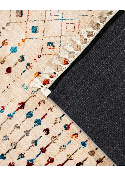 Prachi Bej Modern Etnik Desenli Bambu Makinada Yıkanabilir Hav Toz Vermez Leke Tutmayan Kaymaz Taban Dijital Makine Baskı Salon Yolluk Mutfak Halı fırsatları