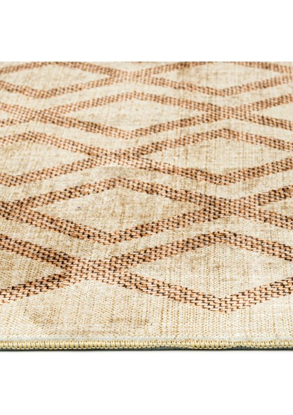Priyanka Bej Geometrik Etnik Modern Desenli Bambu Makinada Yıkanabilir Hav Toz Vermez Leke Tutmayan Kaymaz Taban Dijital Makine Baskı Salon Yolluk Mutfak Halı modelleri